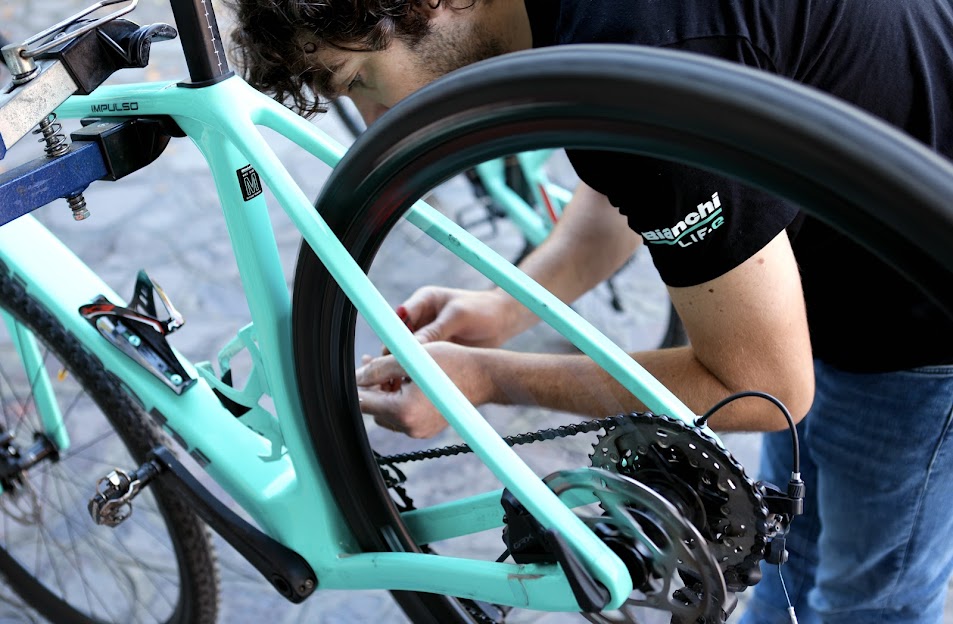 Luca performing bike check