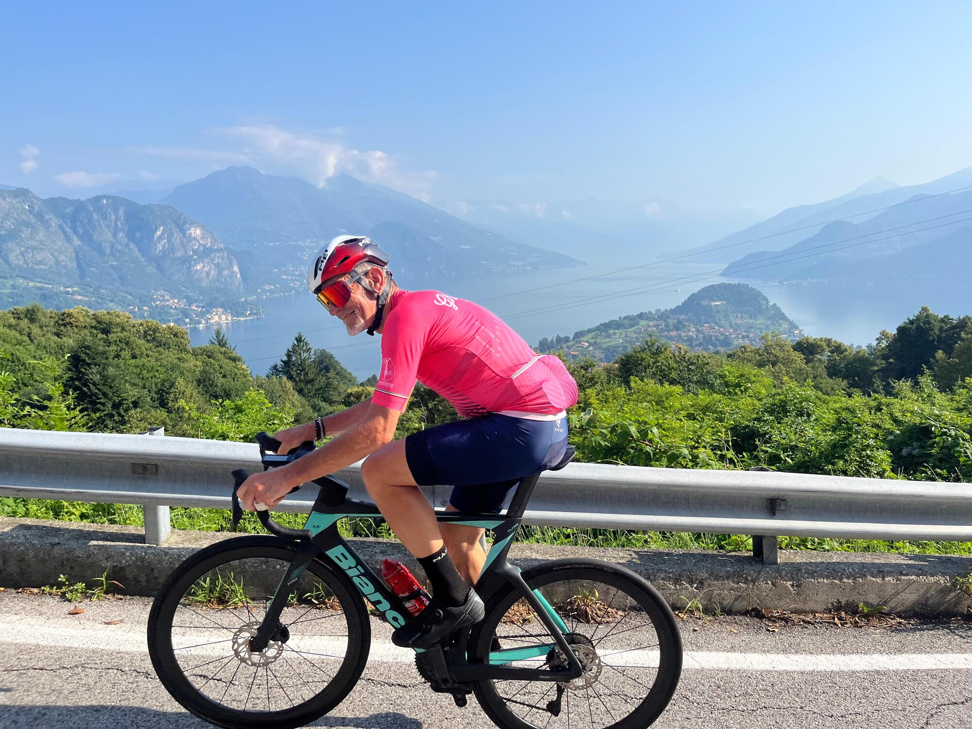Cyclist on road in lake como