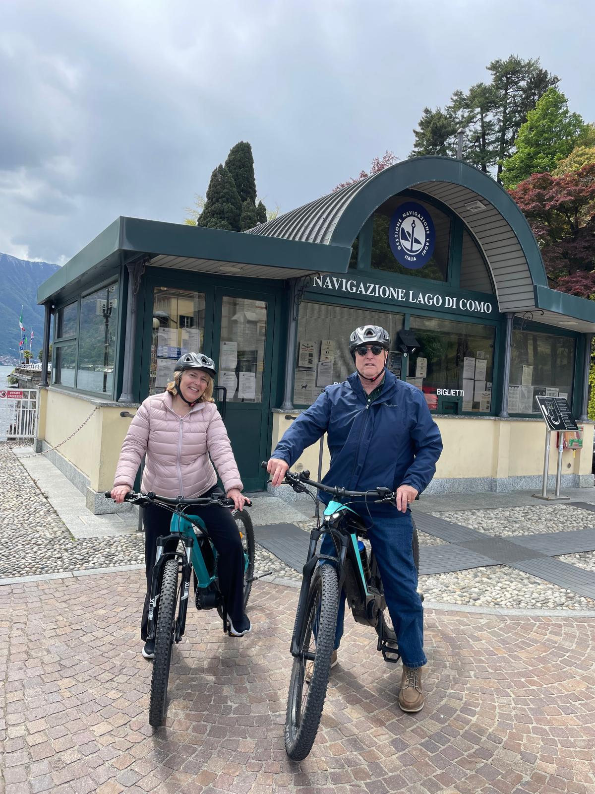 Cyclists at Ferry Stop Lake Como