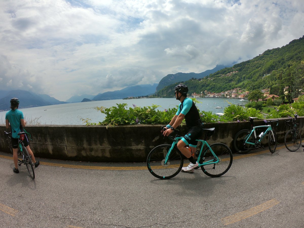 Cyclists on Lake Como Road