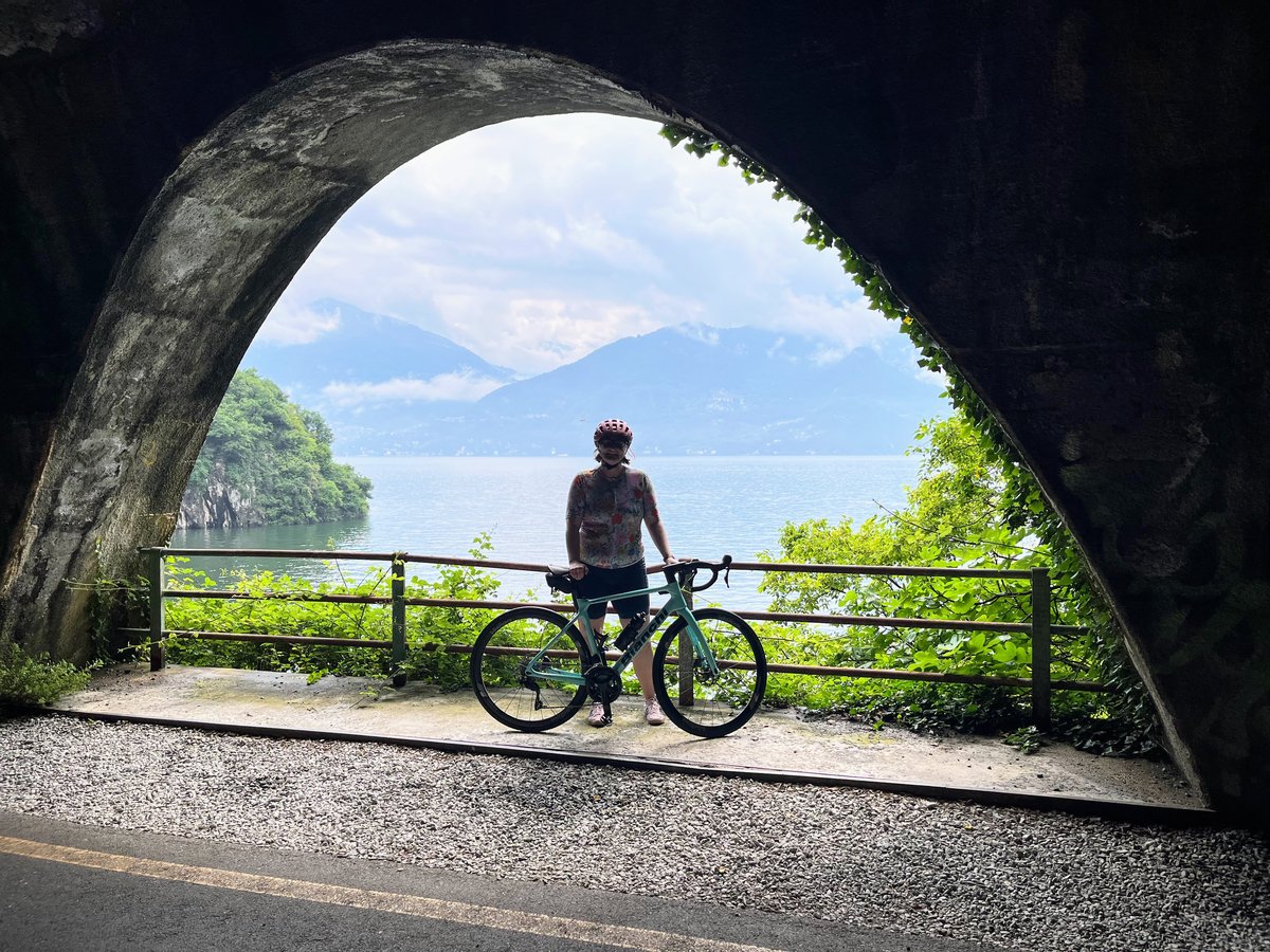 Cyclists on Lake Como road - The North Face