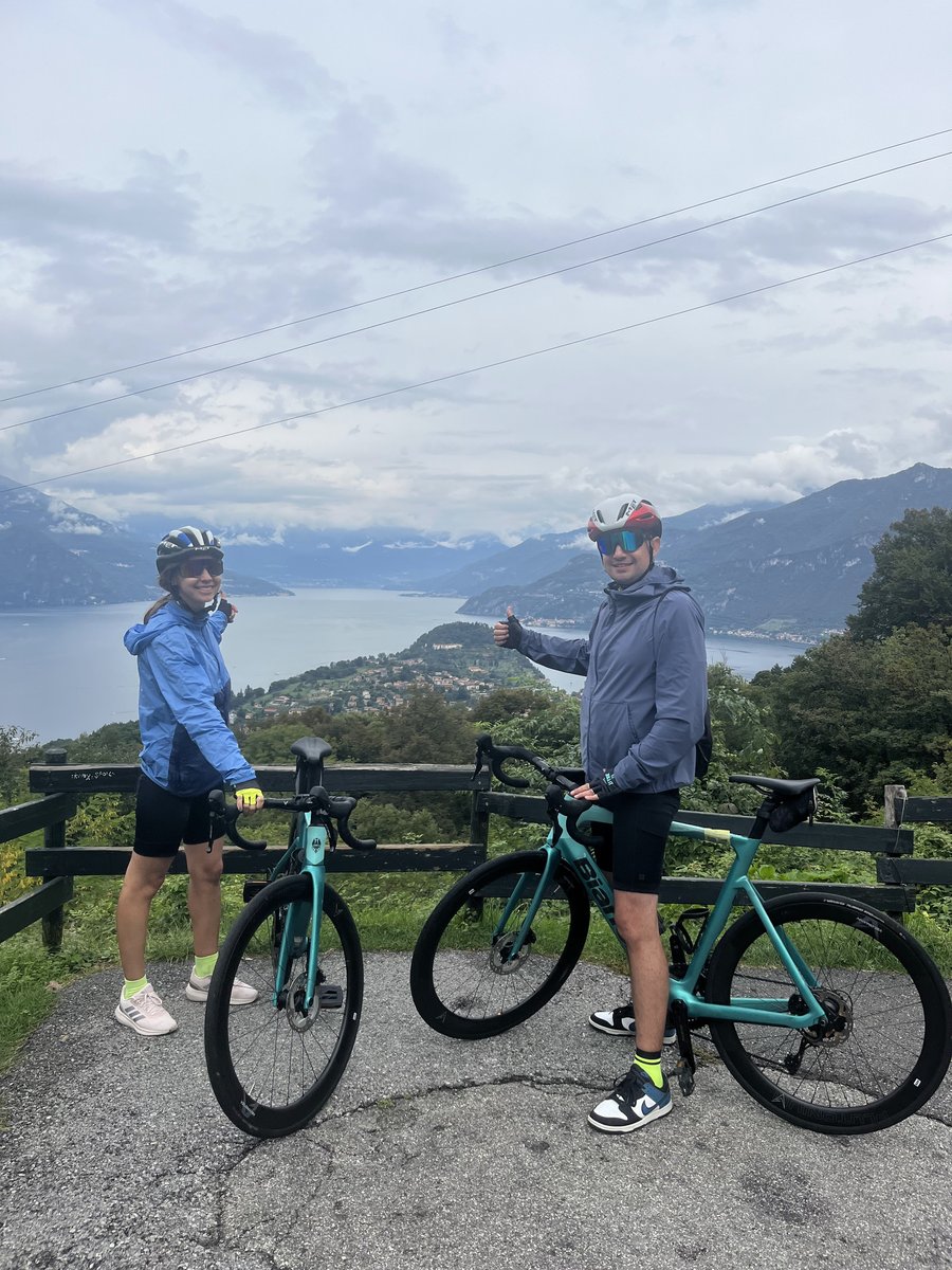 Cyclists at overlook lake como