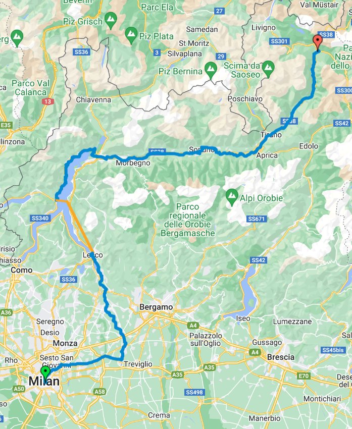 Milano Lago di Como Bormio Route Map
