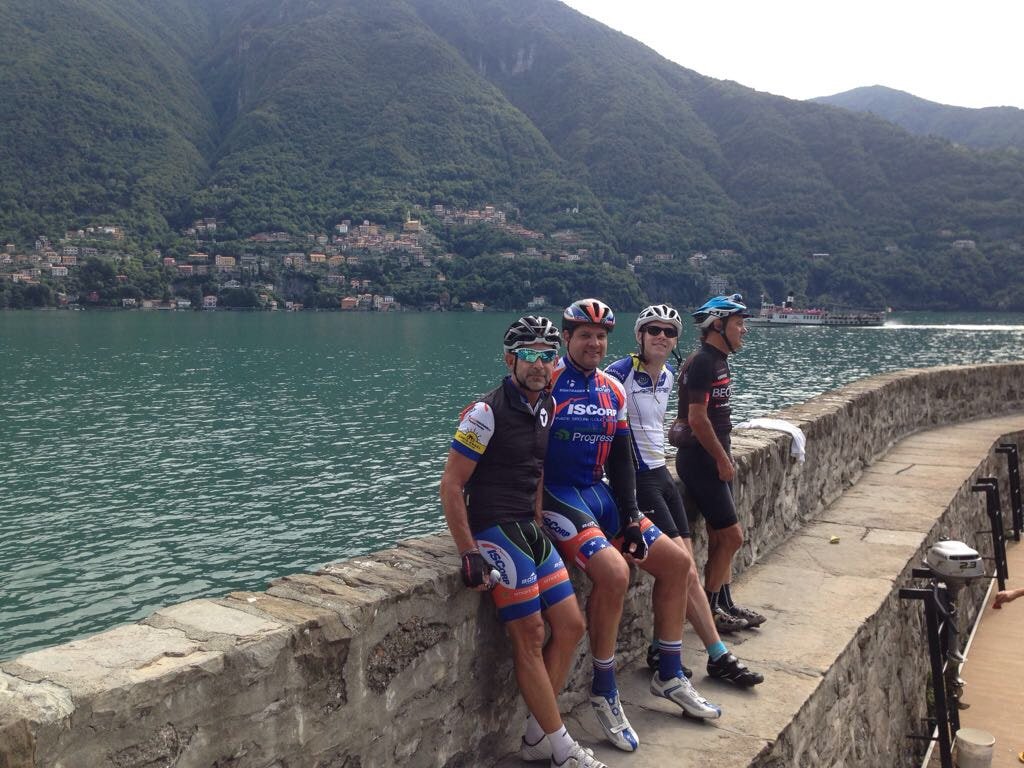 Cyclists by Lake Como